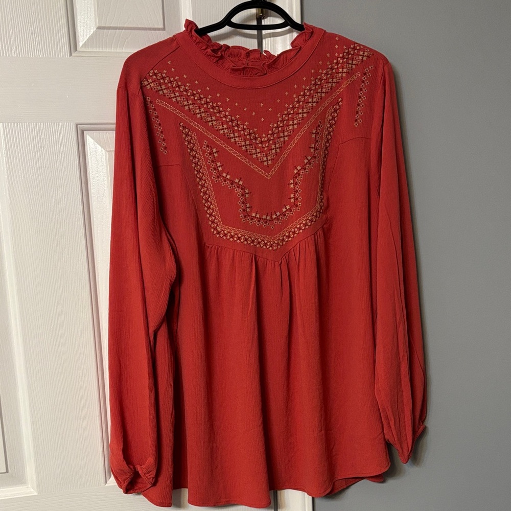 Torrid Rich Red Embroidered Blouse